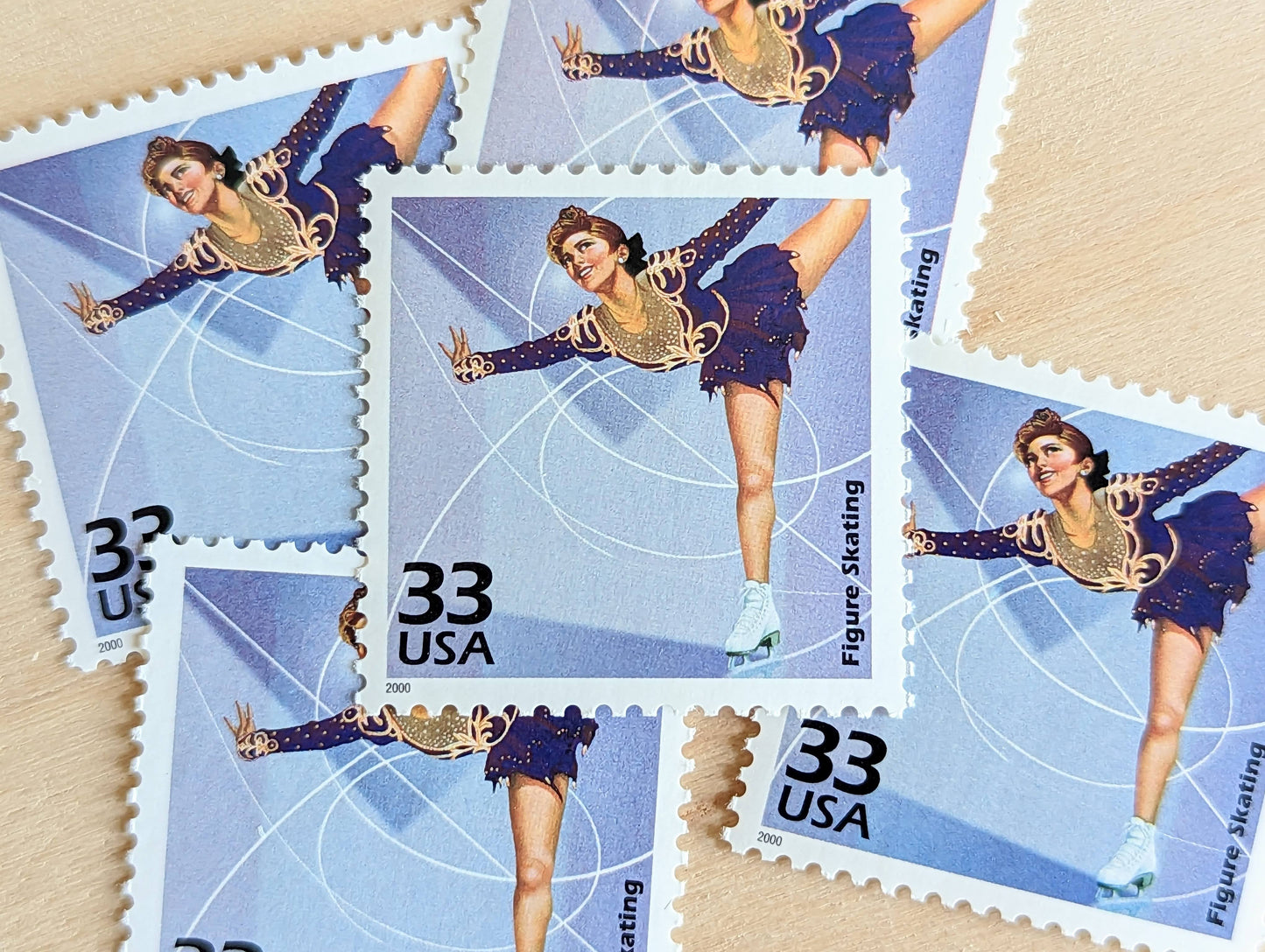 5 Figure Skating Stamps, 33 Cent, 1998, 1980s Celebrate The Century, Unused Postage Stamps