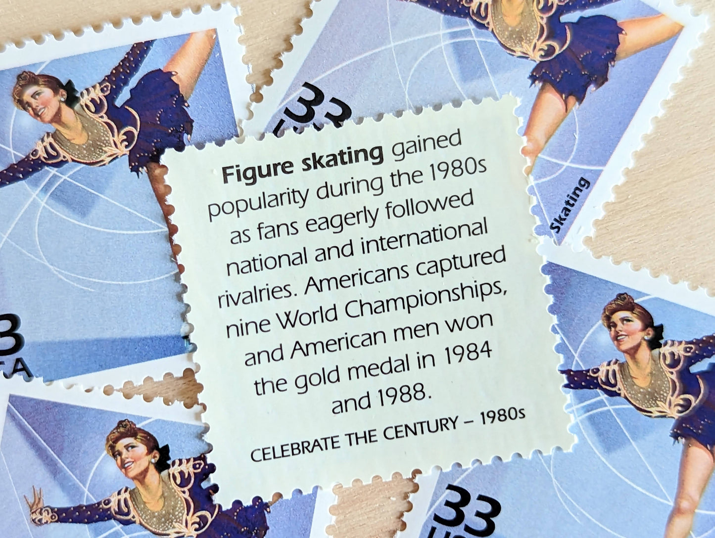 5 Figure Skating Stamps, 33 Cent, 1998, 1980s Celebrate The Century, Unused Postage Stamps