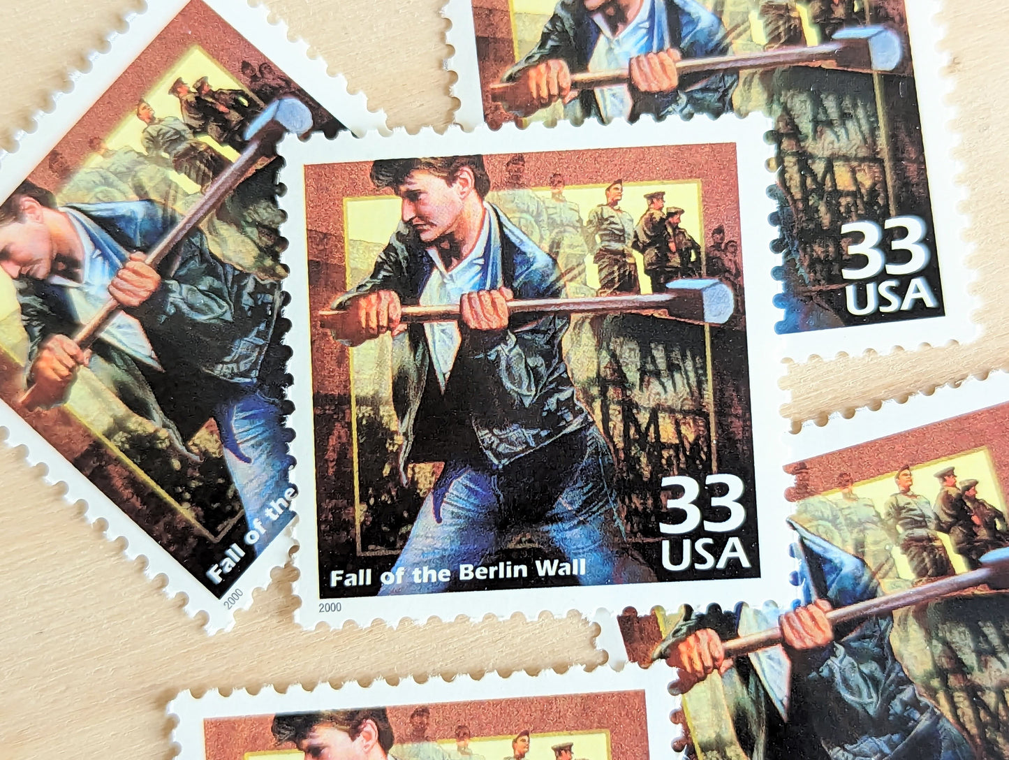 5 Berlin Wall Stamps, 33 Cent, 1998, 1980s Celebrate The Century, Unused Postage Stamps