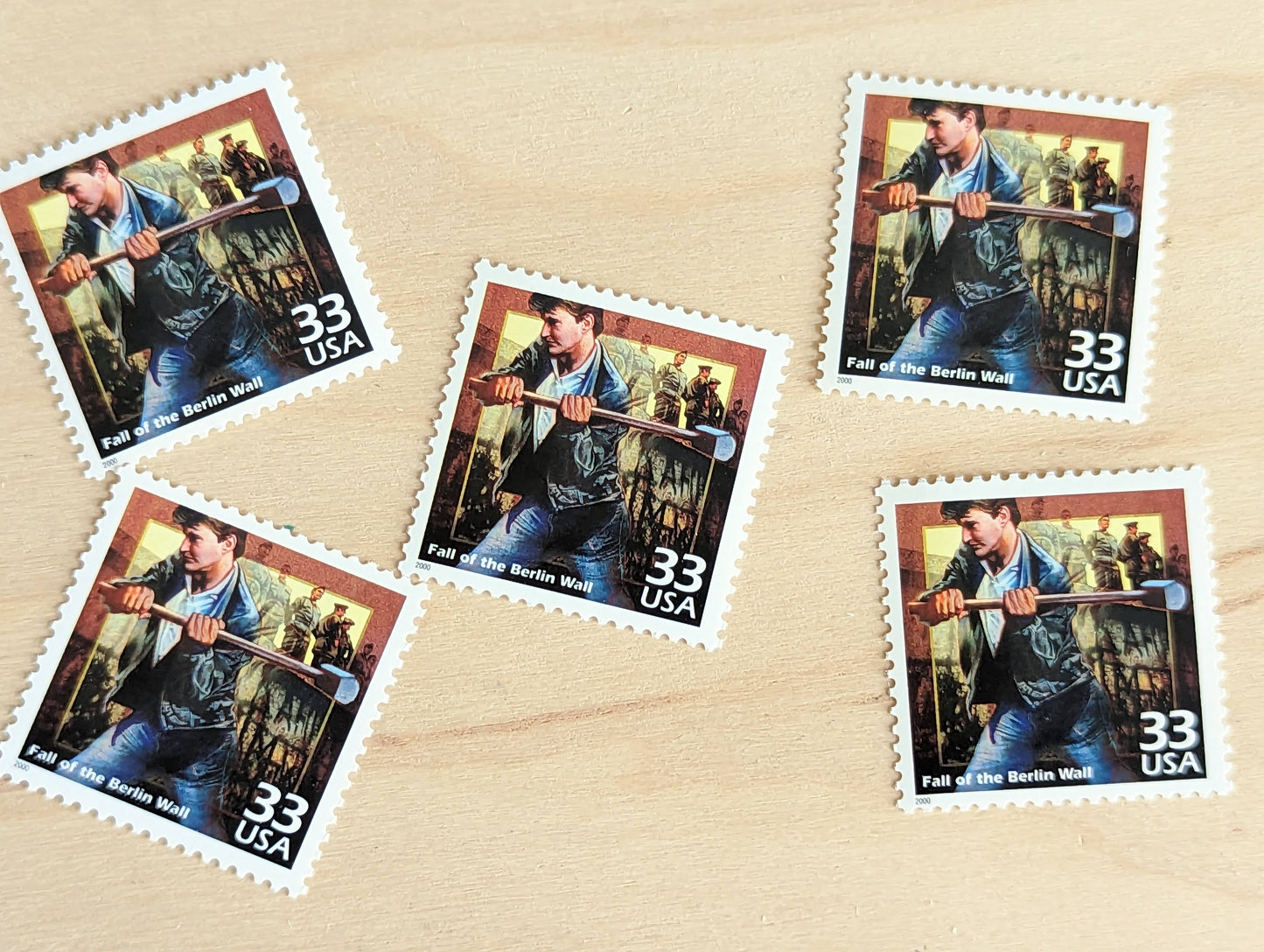 5 Berlin Wall Stamps, 33 Cent, 1998, 1980s Celebrate The Century, Unused Postage Stamps