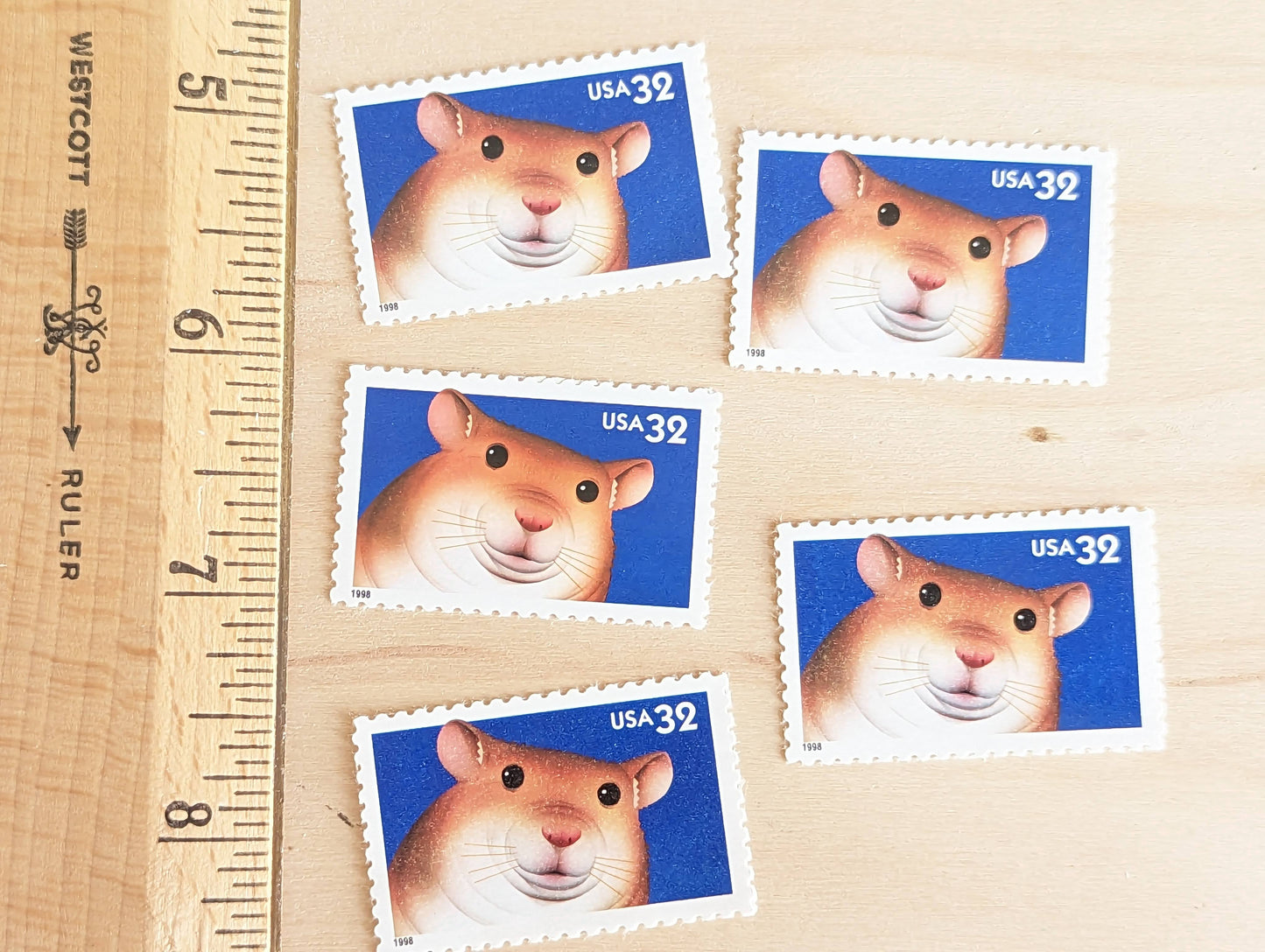 5 Hampster Bright Eyes stamps, 32 Cent, 1998, Unused Postage Stamps