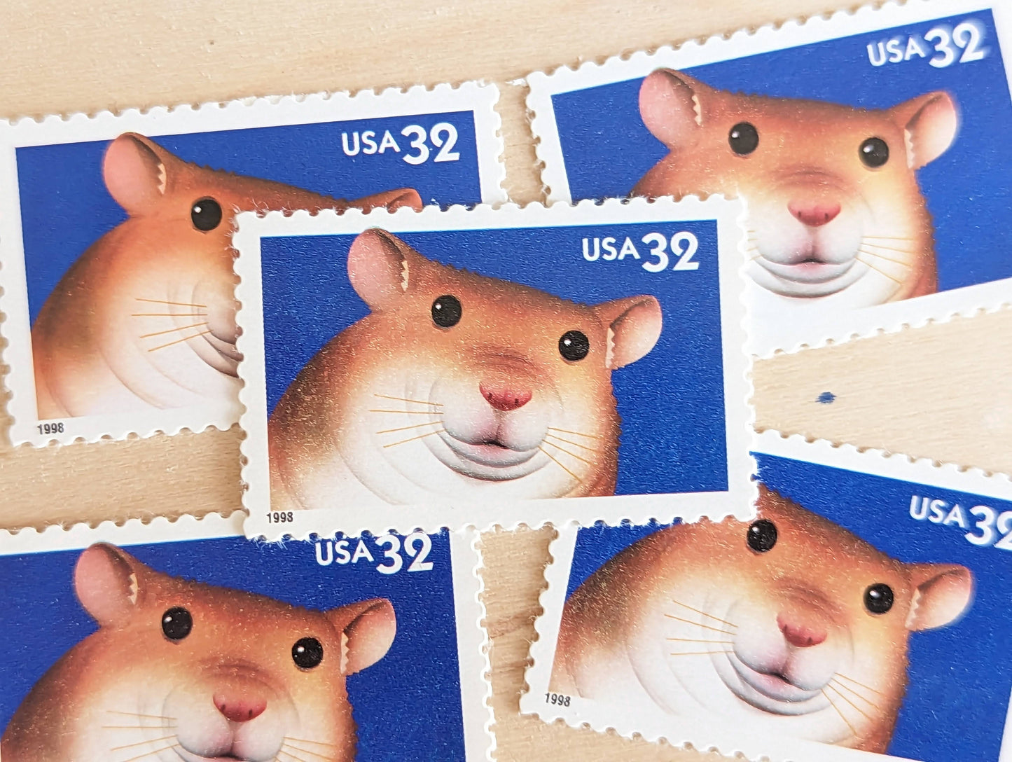 5 Hampster Bright Eyes stamps, 32 Cent, 1998, Unused Postage Stamps