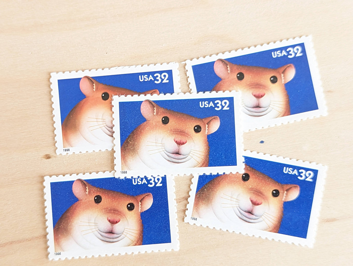 5 Hampster Bright Eyes stamps, 32 Cent, 1998, Unused Postage Stamps