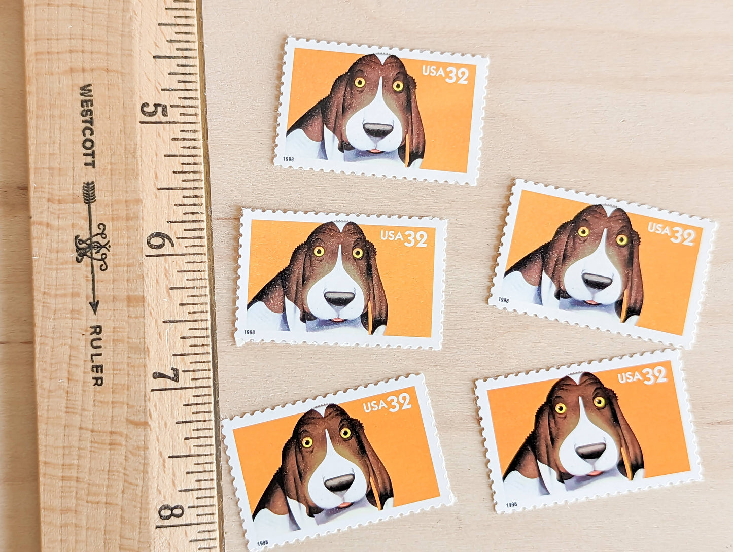 5 Dog Bright Eyes stamps, 32 Cent, 1998, Unused Postage Stamps