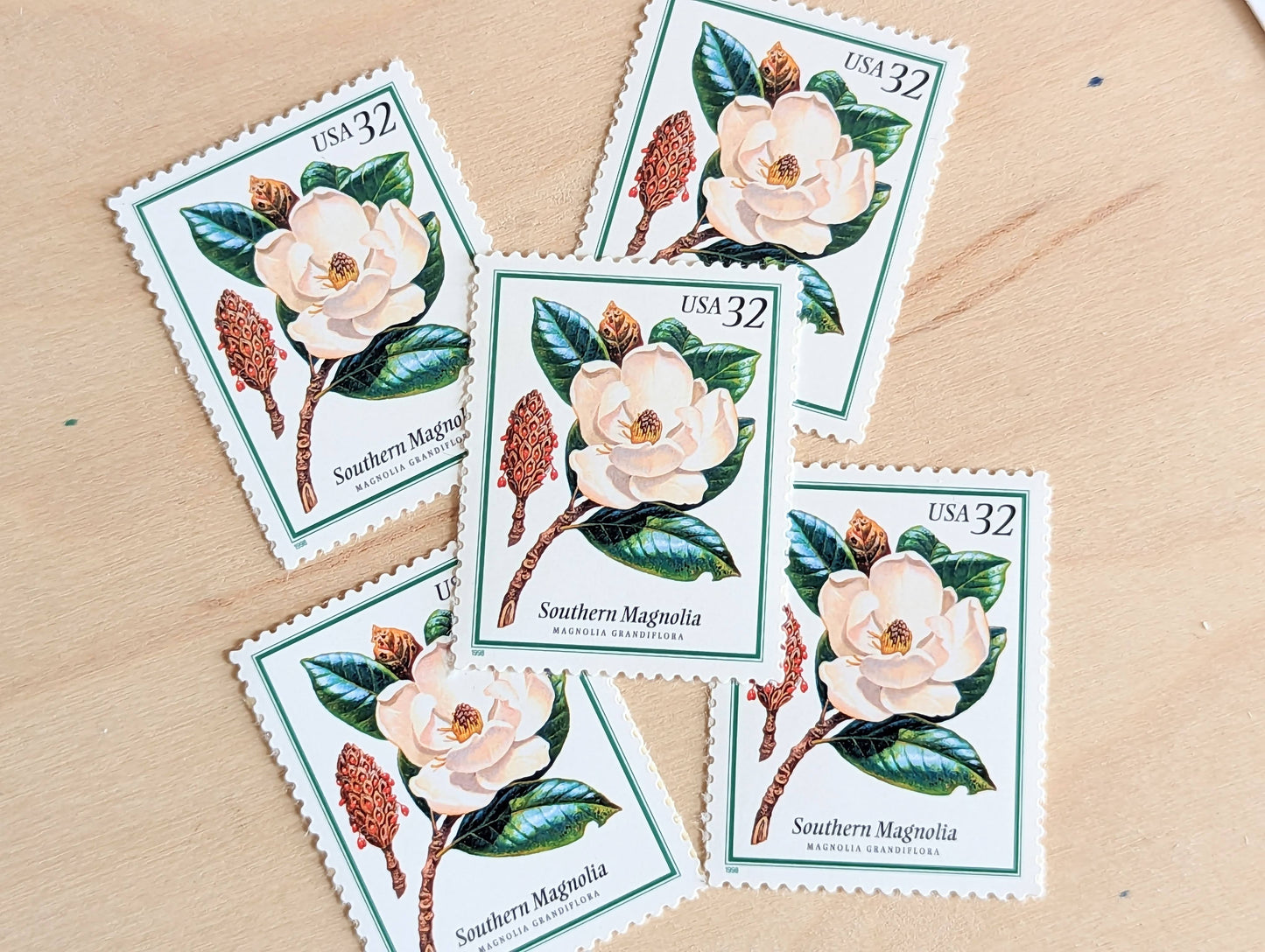 Set of 5 Southern Magnolia stamps, 32 Cent, Flowering Tree Stamps, 1998, Unused Postage Stamps