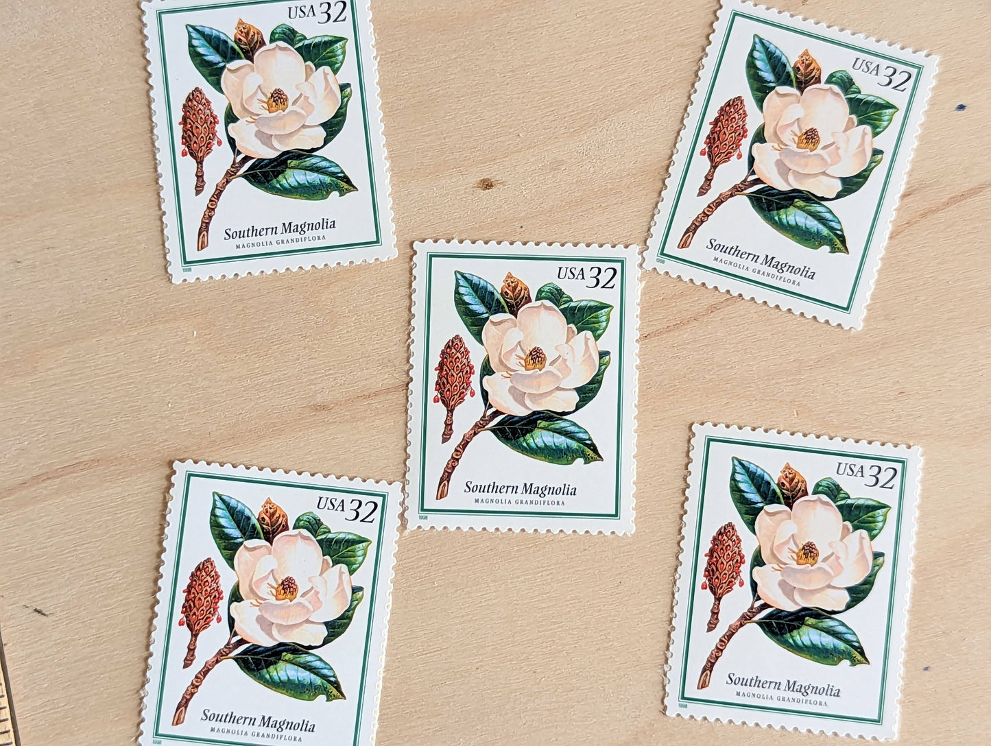 Set of 5 Southern Magnolia stamps, 32 Cent, Flowering Tree Stamps, 1998, Unused Postage Stamps