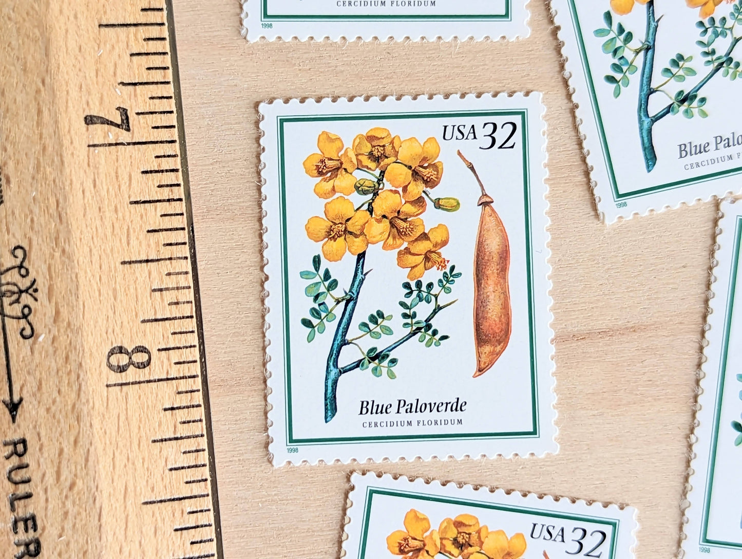 Set of 5 Blue Paloverde stamps, 32 Cent, Flowering Tree Stamps, 1998, Unused Postage Stamps