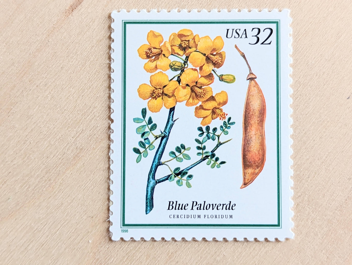 Set of 5 Blue Paloverde stamps, 32 Cent, Flowering Tree Stamps, 1998, Unused Postage Stamps