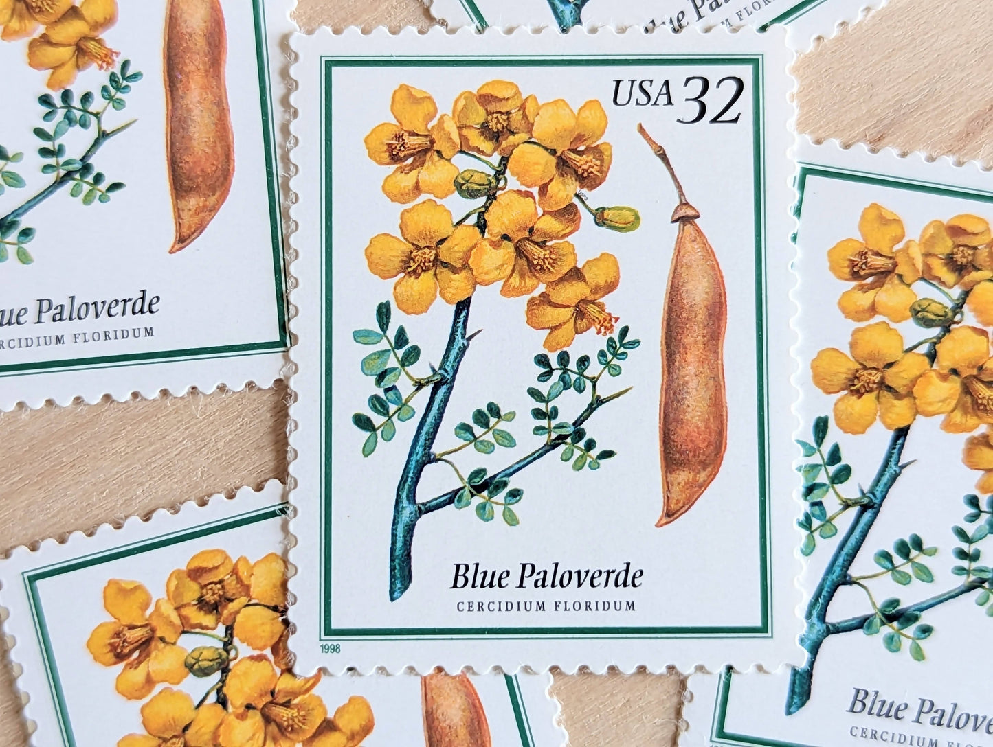 Set of 5 Blue Paloverde stamps, 32 Cent, Flowering Tree Stamps, 1998, Unused Postage Stamps