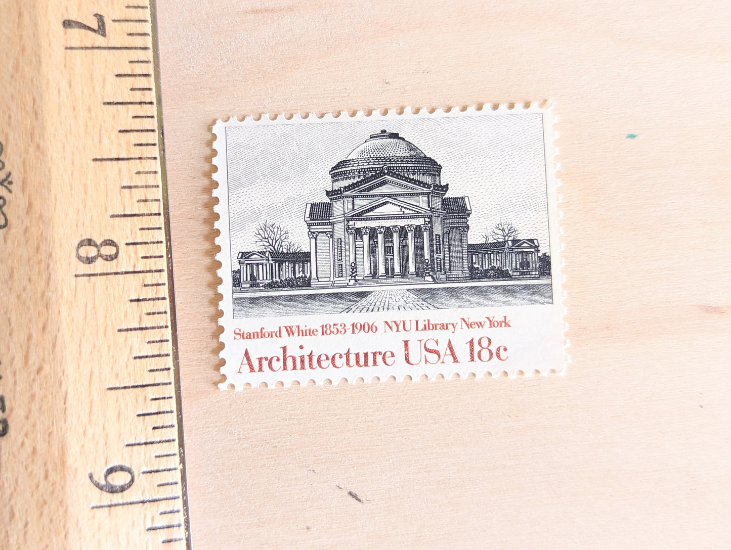 Architecture, Vintage Unused USPS 18 Cent Postage Stamps, American Architecture (Biltmore Asheville NC, NYU Library, Palace of Arts San Francisco, Bank Owatonna), 1981, Gummed