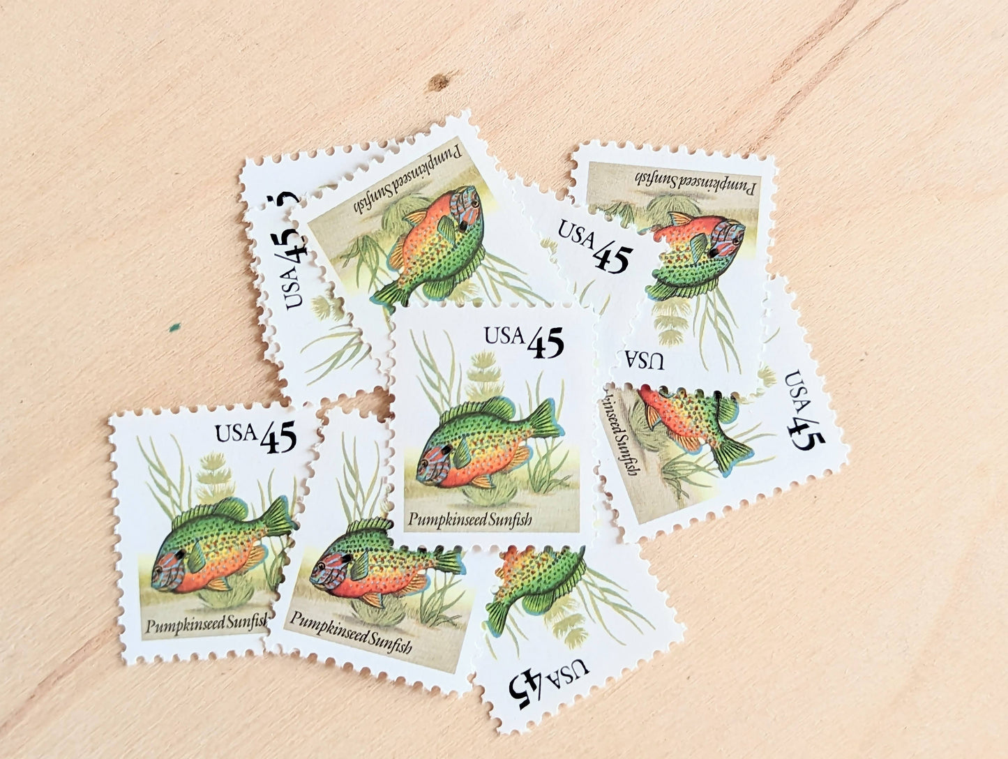 10 Pumpkinseed Sunfish Stamps, 1992 Unused Postage Stamps, 45 Cent Stamps