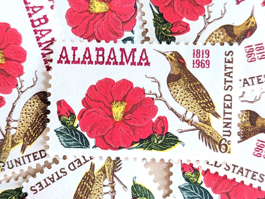 10 Alabama Statehood Stamps, 1969 Unused Postage Stamps, 6 Cent Stamps