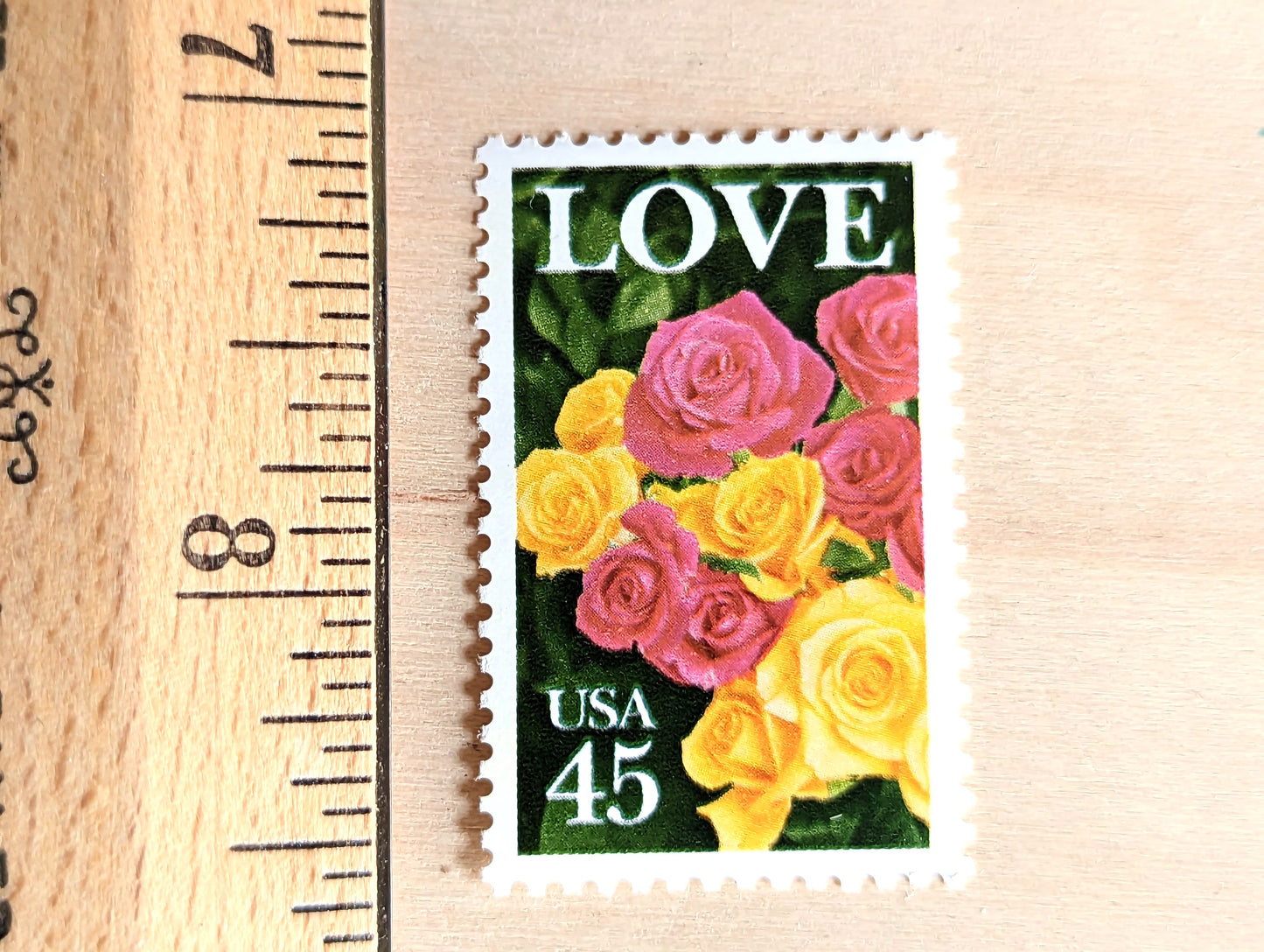 Love Rose, Set of 10, Vintage Unused USPS 45 Cent Postage Stamps, Love Series, 1988, Gummed
