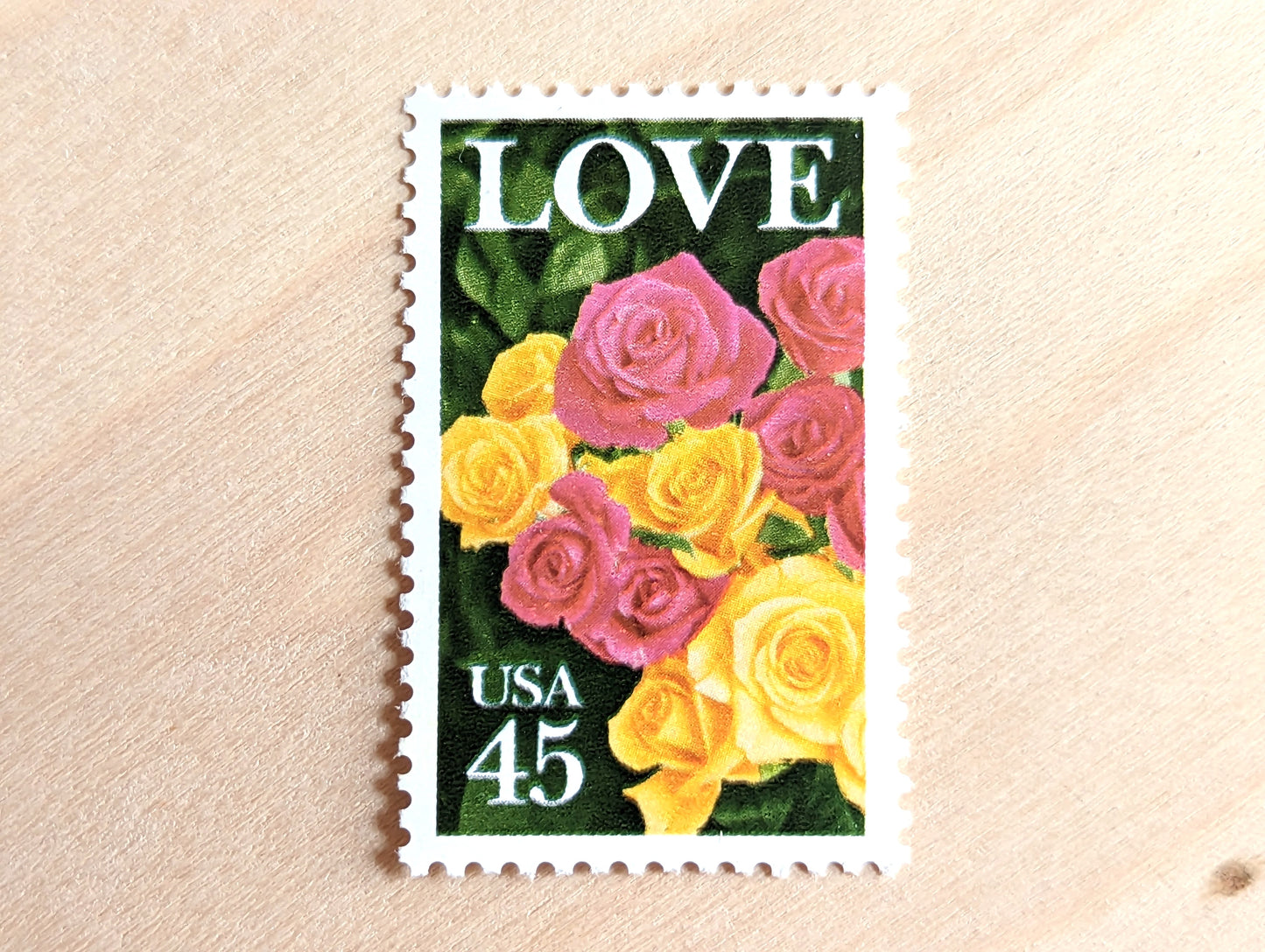 Love Rose, Set of 10, Vintage Unused USPS 45 Cent Postage Stamps, Love Series, 1988, Gummed