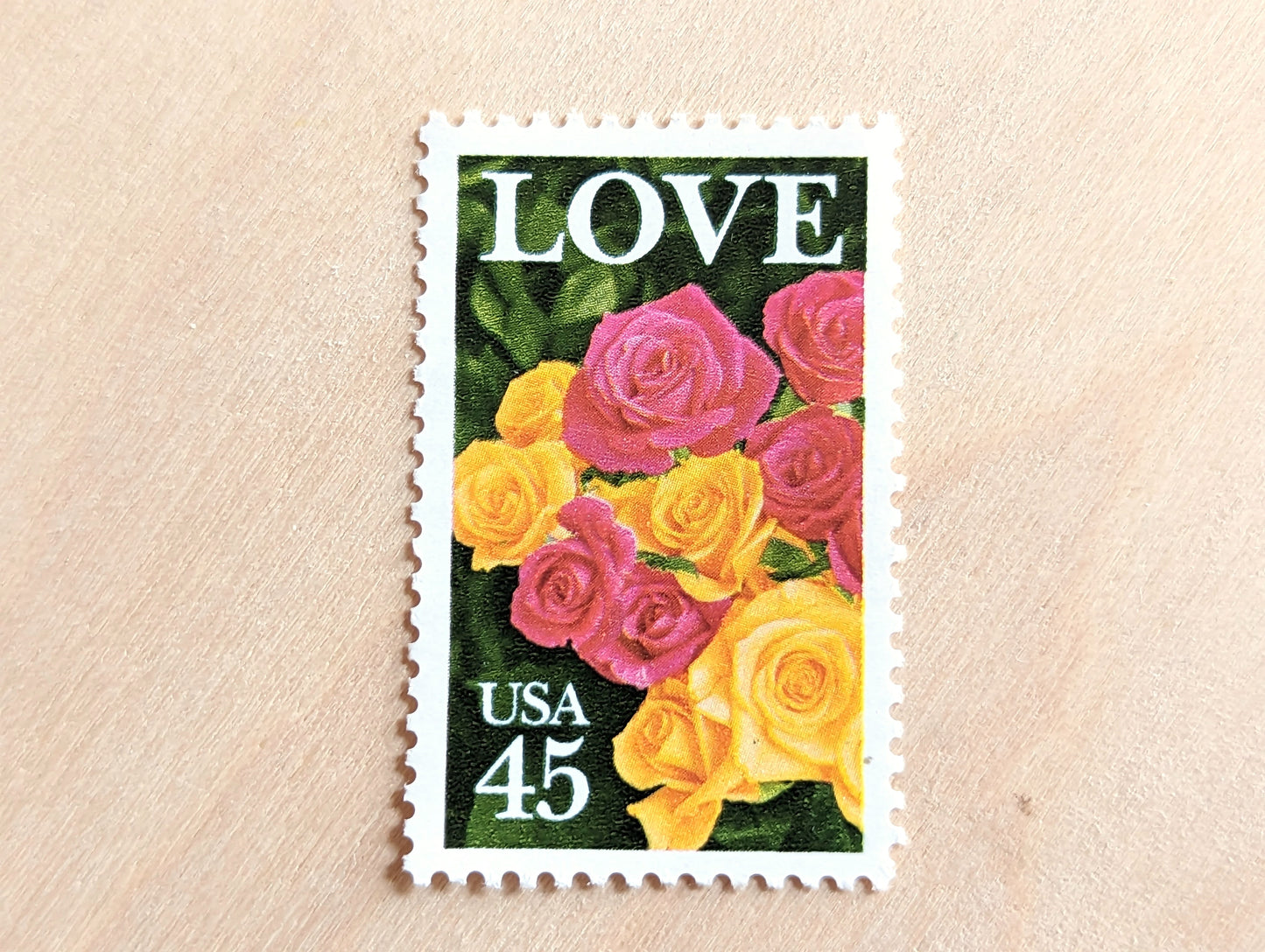 Love Rose, Set of 10, Vintage Unused USPS 45 Cent Postage Stamps, Love Series, 1988, Gummed