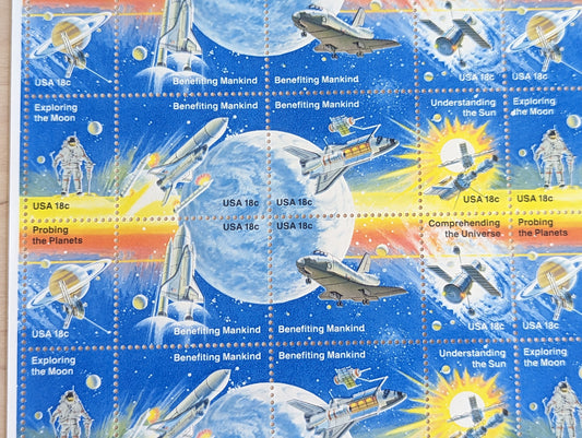 Benefitting Mankind Space, Sheet of 48, Vintage Unused USPS 18 Cent Postage Stamps, Benefiting Mankind, 1981, Gummed