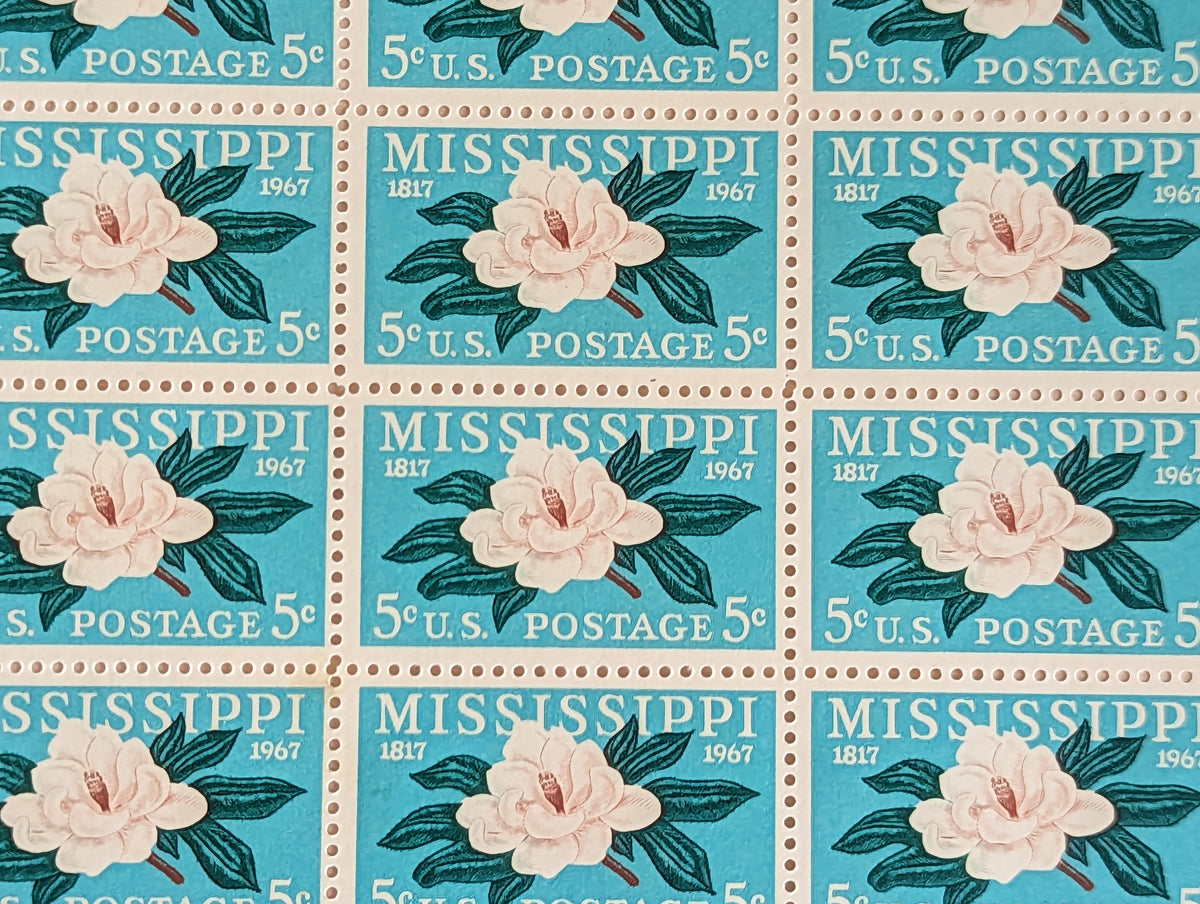 10 Mississippi stamps, Statehood Stamps,1967 Unused Postage Stamps, 5 Cent Stamps