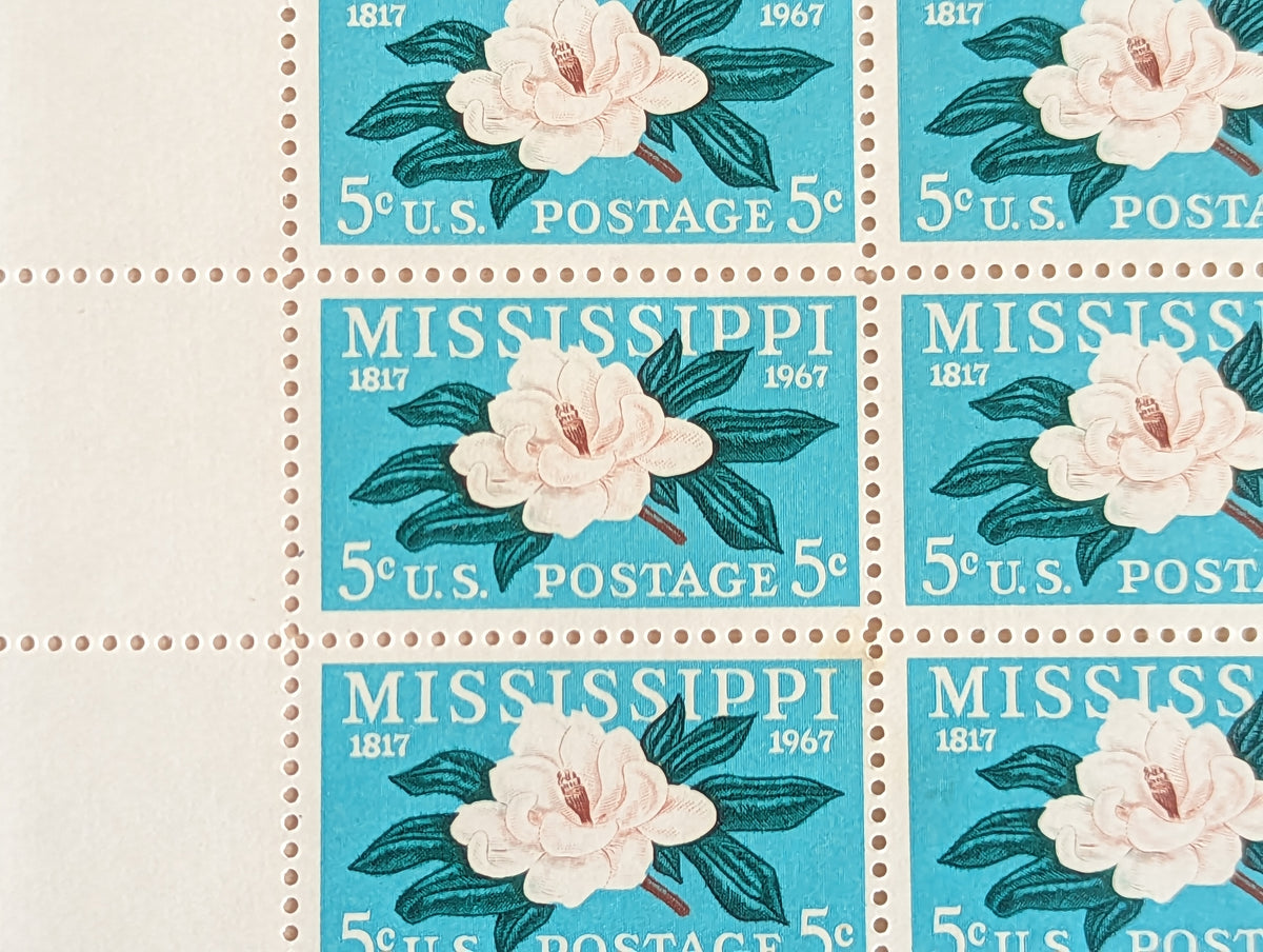 10 Mississippi stamps, Statehood Stamps,1967 Unused Postage Stamps, 5 Cent Stamps