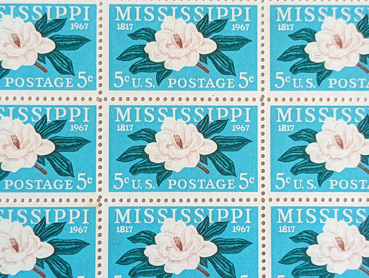 10 Mississippi stamps, Statehood Stamps,1967 Unused Postage Stamps, 5 Cent Stamps