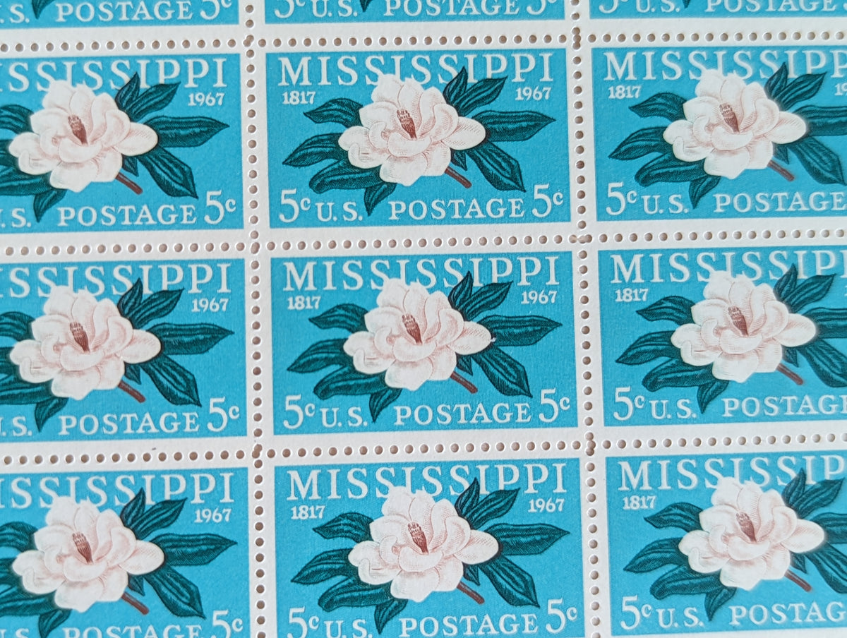 10 Mississippi stamps, Statehood Stamps,1967 Unused Postage Stamps, 5 Cent Stamps