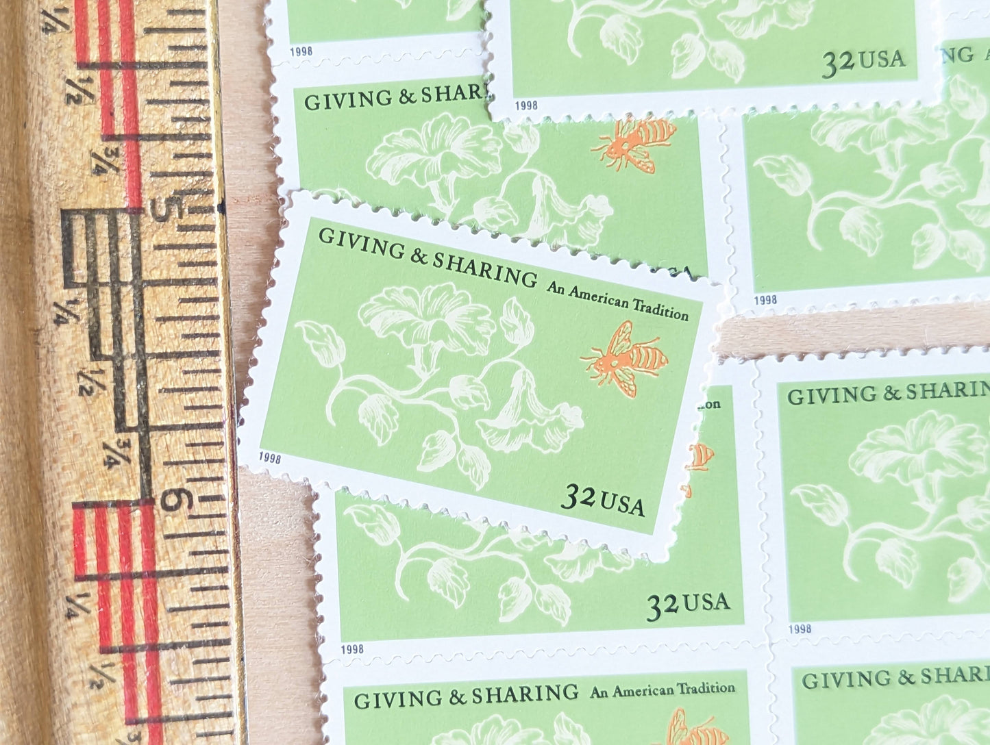 Giving and Sharing An American Tradition, Vintage Unused USPS 32 Cent Postage Stamps, Giving and Sharing Stamps, 1998, Gummed