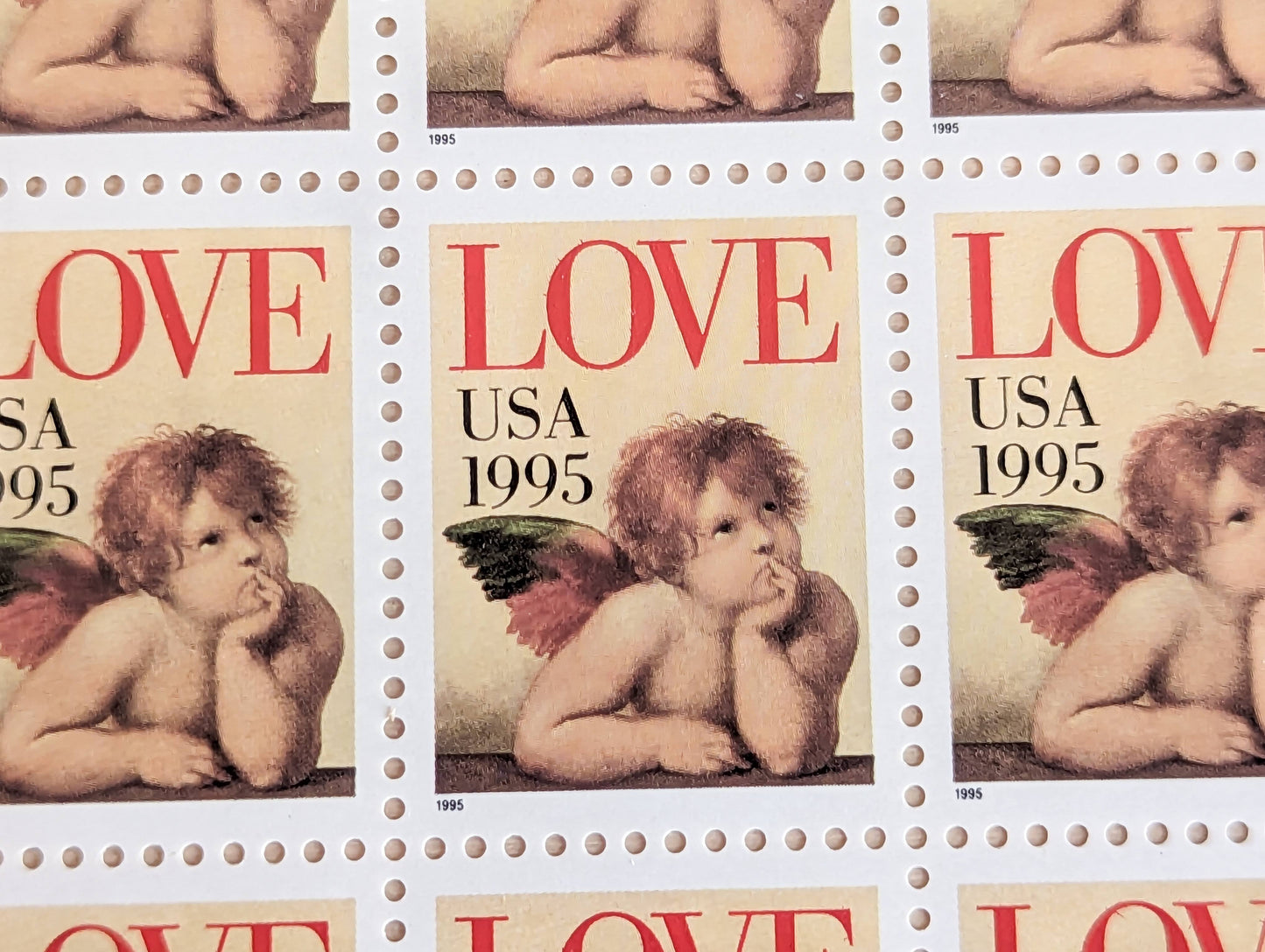 Cupid Love, Vintage Unused USPS 32 Cent Postage Stamps, Love Series Cherub Stamps, 1995, Gummed