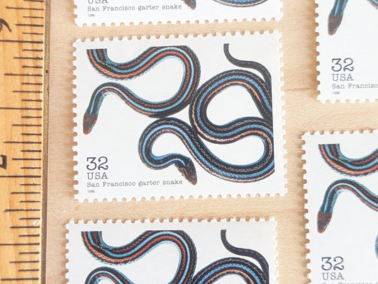 5 San Francisco Garter Snake Stamps, 32 Cent Unused Postage Stamps, Endangered Species 1995