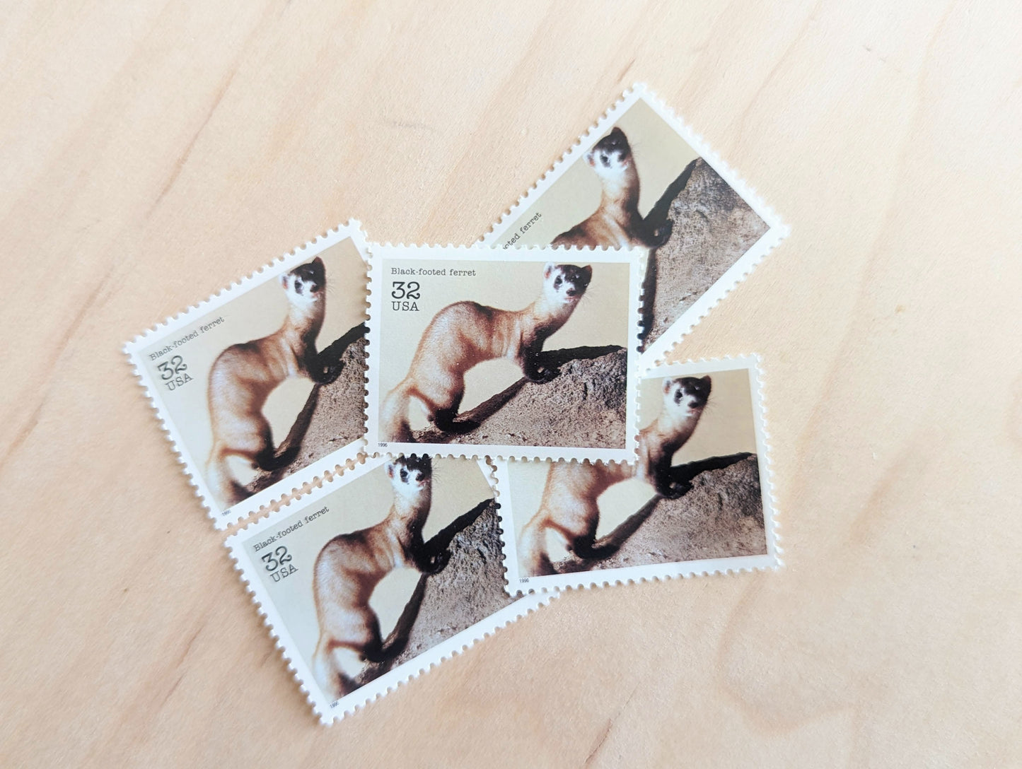 5 Black Footed Ferret Stamps, 32 Cent Unused Postage Stamps, 1995 Endangered Species Postage