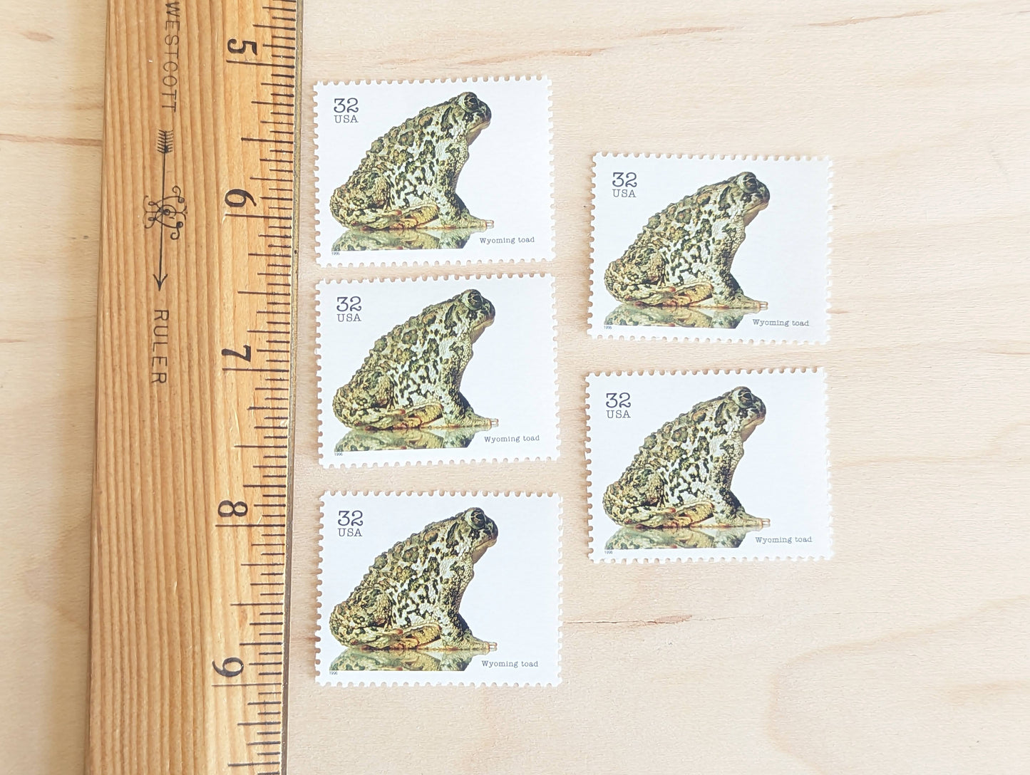 5 Wyoming Toad Stamps, 32 Cent Unused Postage Stamps, Endangered Species 1995