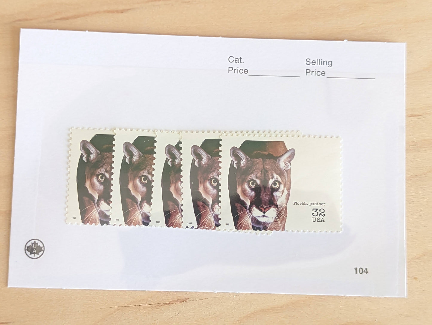 5 Florida Panther Stamps, 32 Cent Unused Postage Stamps, Endangered Species 1995