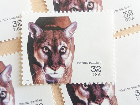 5 Florida Panther Stamps, 32 Cent Unused Postage Stamps, Endangered Species 1995