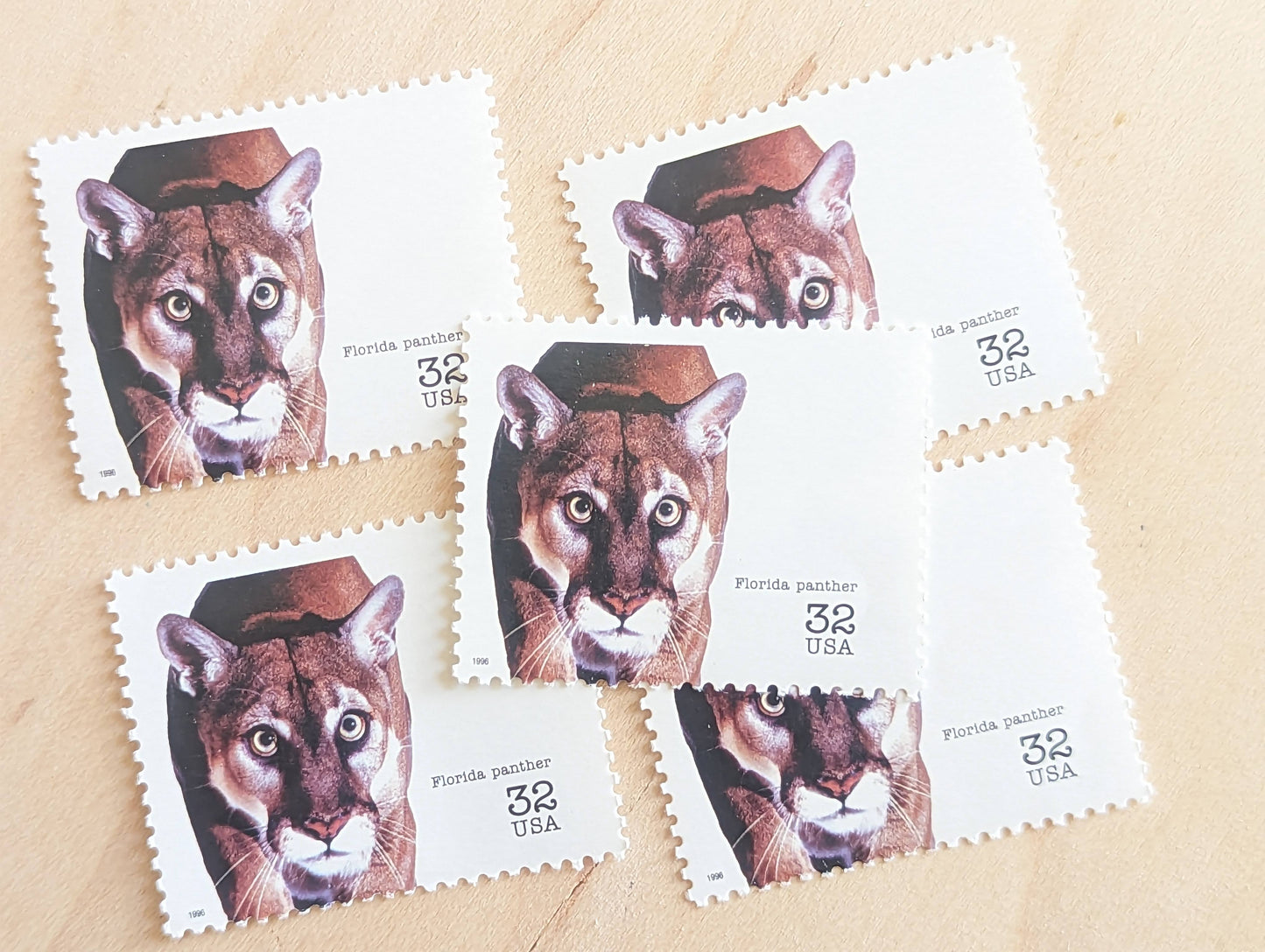 5 Florida Panther Stamps, 32 Cent Unused Postage Stamps, Endangered Species 1995