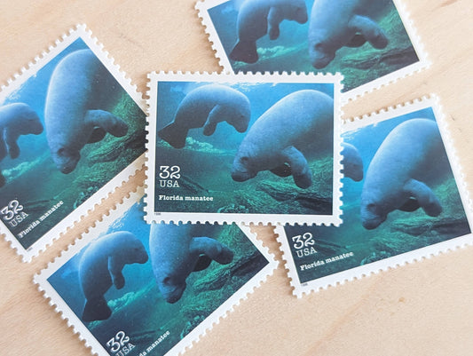 5 Florida Manatee Stamps, 32 Cent Unused Postage Stamps, Endangered Species 1995