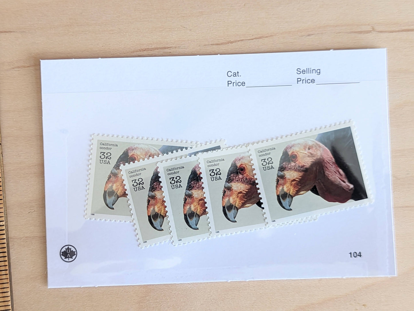 5 California Condor Stamps, 32 Cent Unused Postage Stamps, Endangered Species 1995