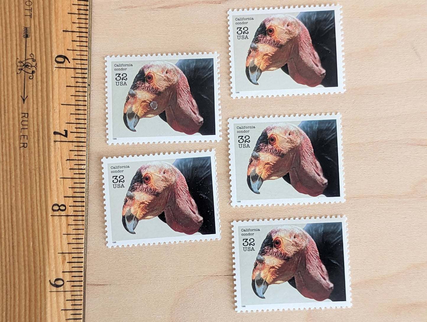 5 California Condor Stamps, 32 Cent Unused Postage Stamps, Endangered Species 1995