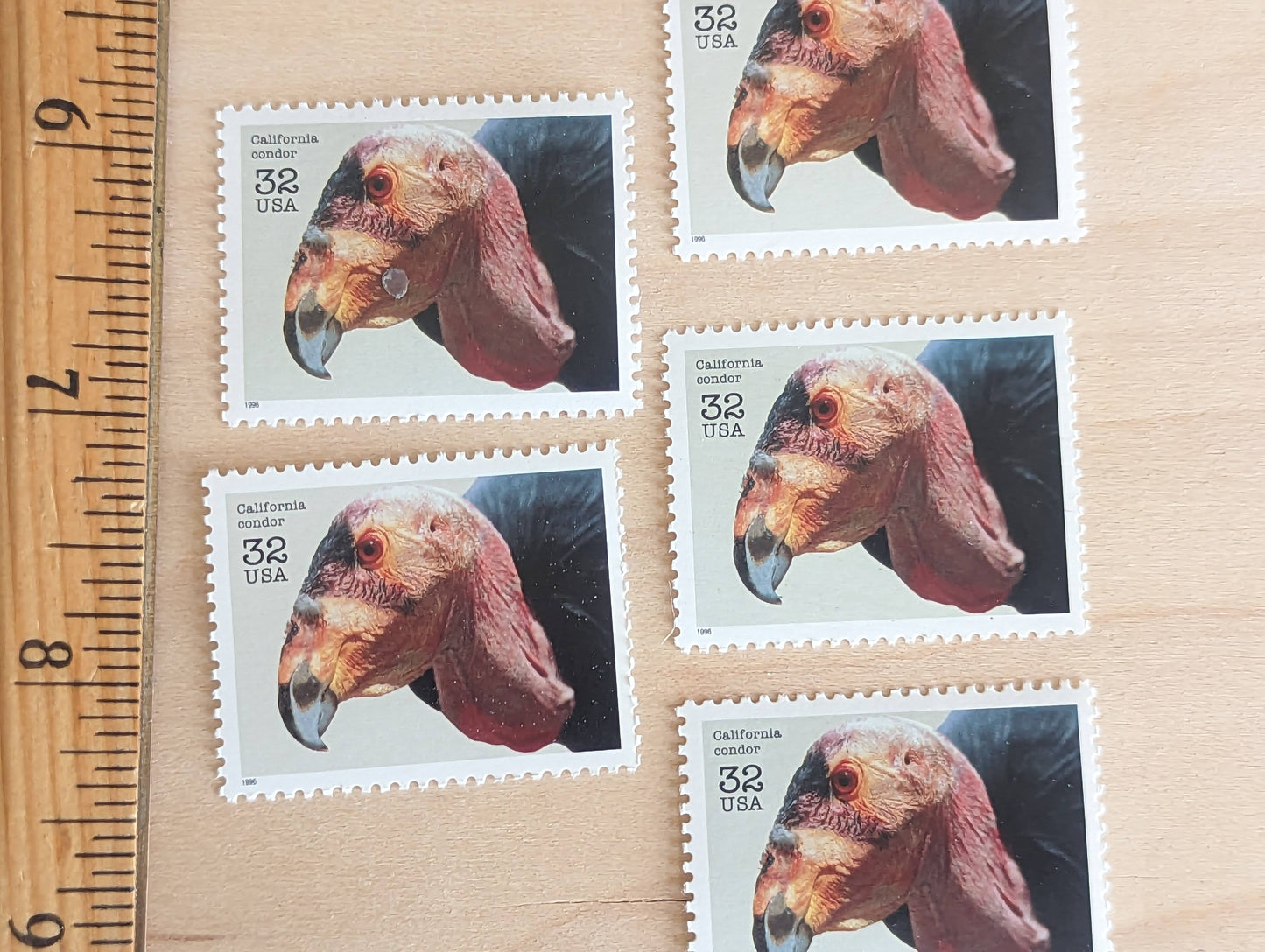 5 California Condor Stamps, 32 Cent Unused Postage Stamps, Endangered Species 1995