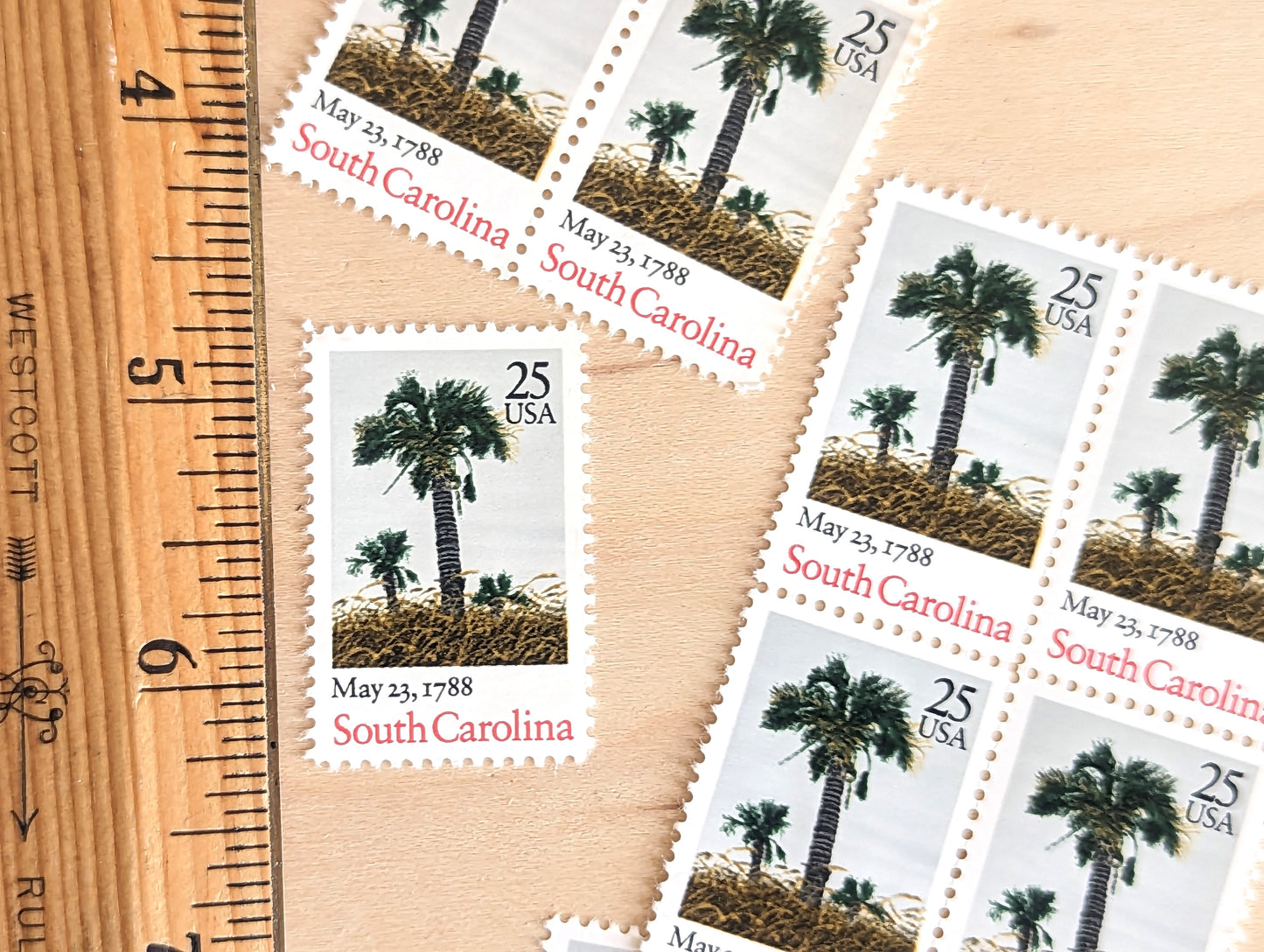 South Carolina, Vintage Unused USPS 25 Cent Postage Stamps, State Stamps (South Carolina), 1988, Gummed