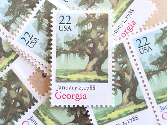 Georgia, Vintage Unused USPS 22 Cent Postage Stamps, State Stamps (Georgia), 1988, Gummed