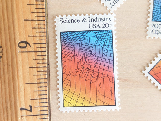 Science and Industry, Vintage Unused USPS 20 Cent Postage Stamps, Science and Industry Stamps, 1983, Gummed