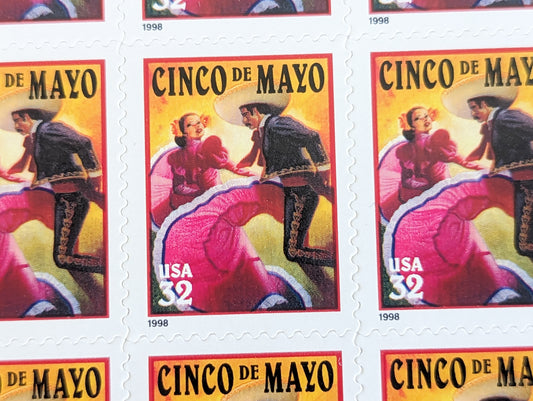 Cinco De Mayo, Sheet of 20, Vintage Unused USPS 32 Cent Postage Stamps, Cinco De Mayo Stamps, 1997, Gummed