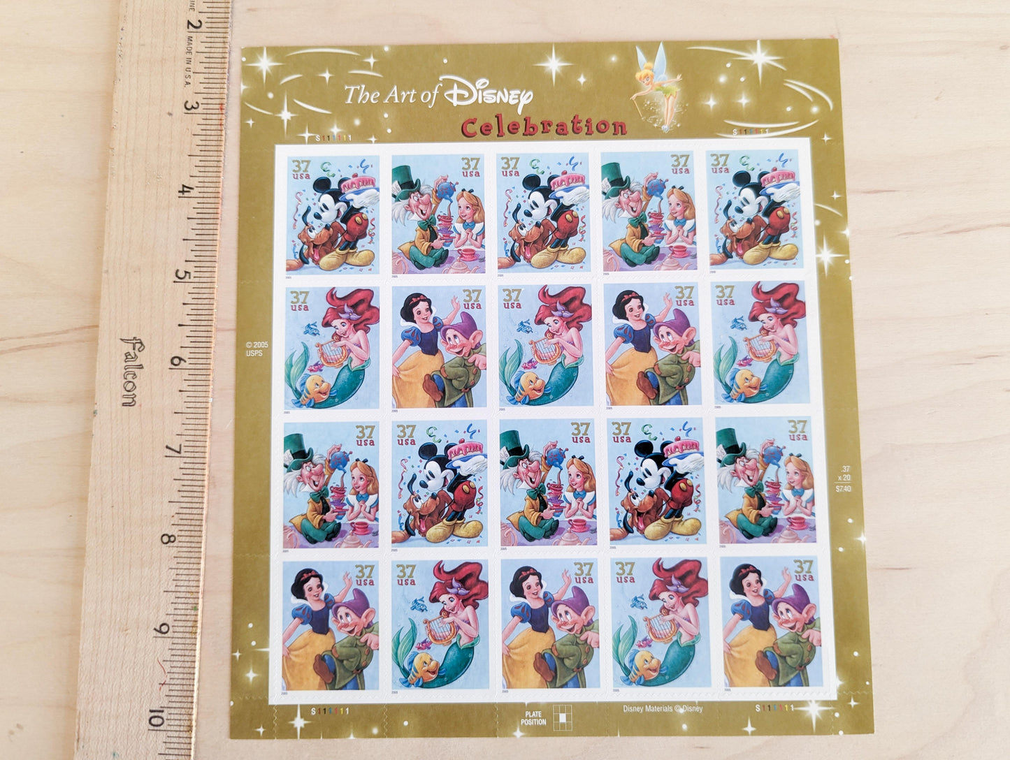 Sheet of 20 The Art of Disney Celebration Stamps, 37 Cent Stamps, 2005 Unused USPS Postage Stamps