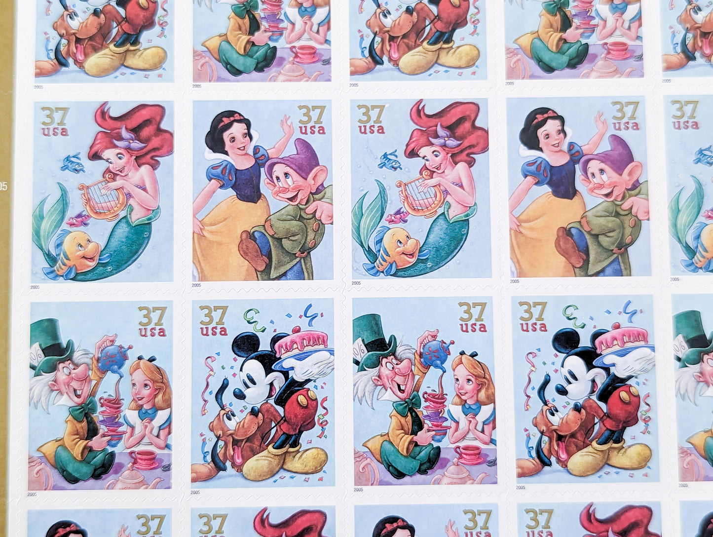 Sheet of 20 The Art of Disney Celebration Stamps, 37 Cent Stamps, 2005 Unused USPS Postage Stamps