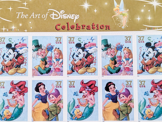 Sheet of 20 The Art of Disney Celebration Stamps, 37 Cent Stamps, 2005 Unused USPS Postage Stamps