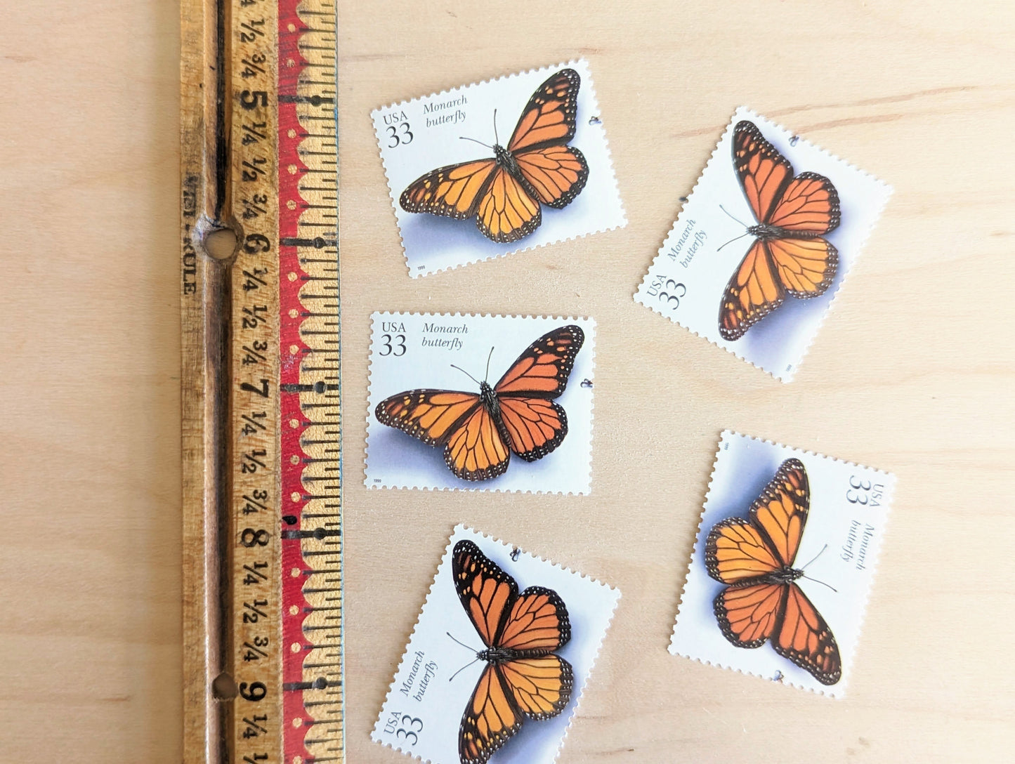 5 Monarch Butterfly Stamps, 33 Cent, 1999, Unused Postage Stamps, Insects and Spiders