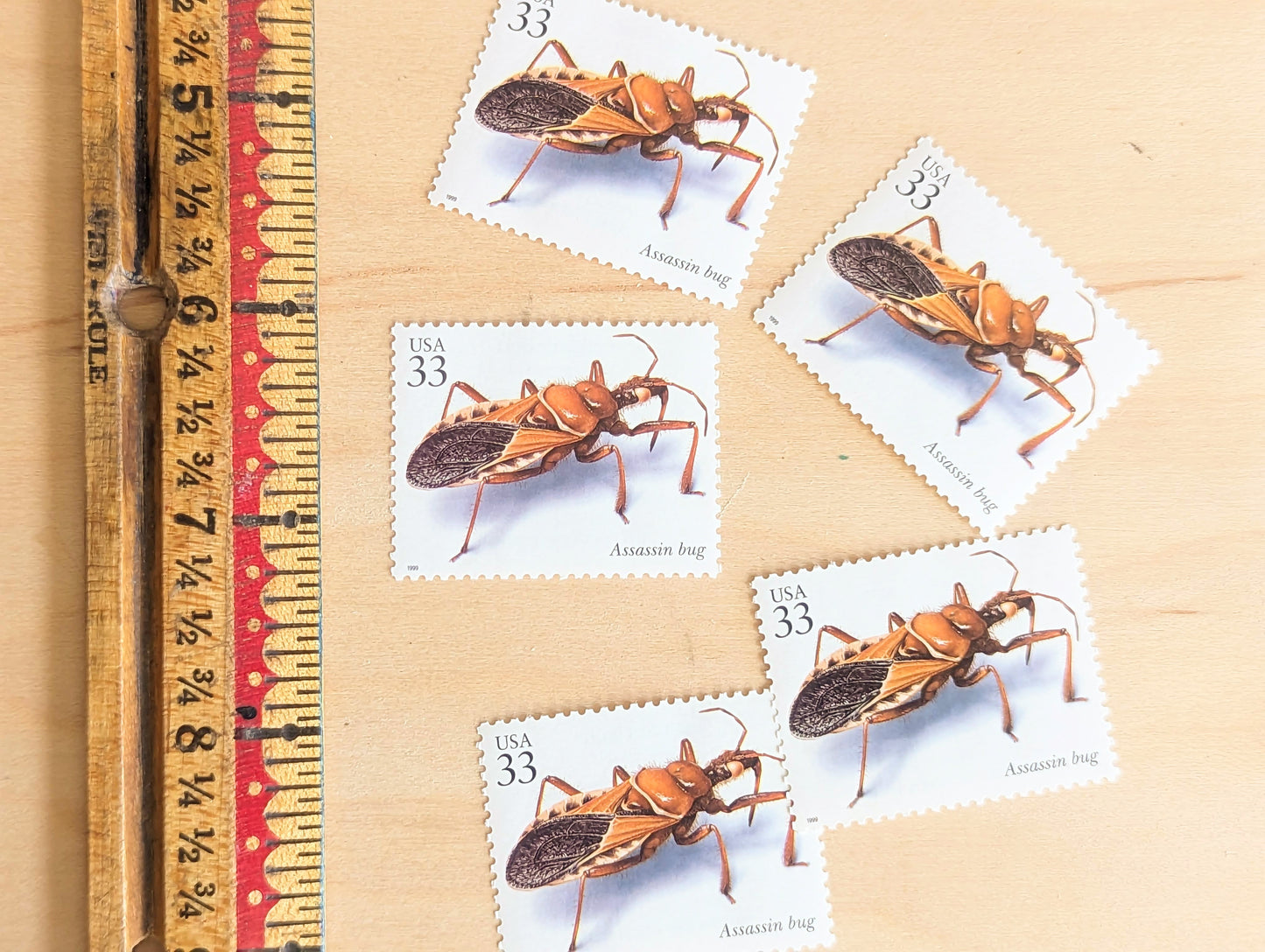 5 Assassin Bug Stamps, 33 Cent, 1999, Unused Postage Stamps, Insects and Spiders