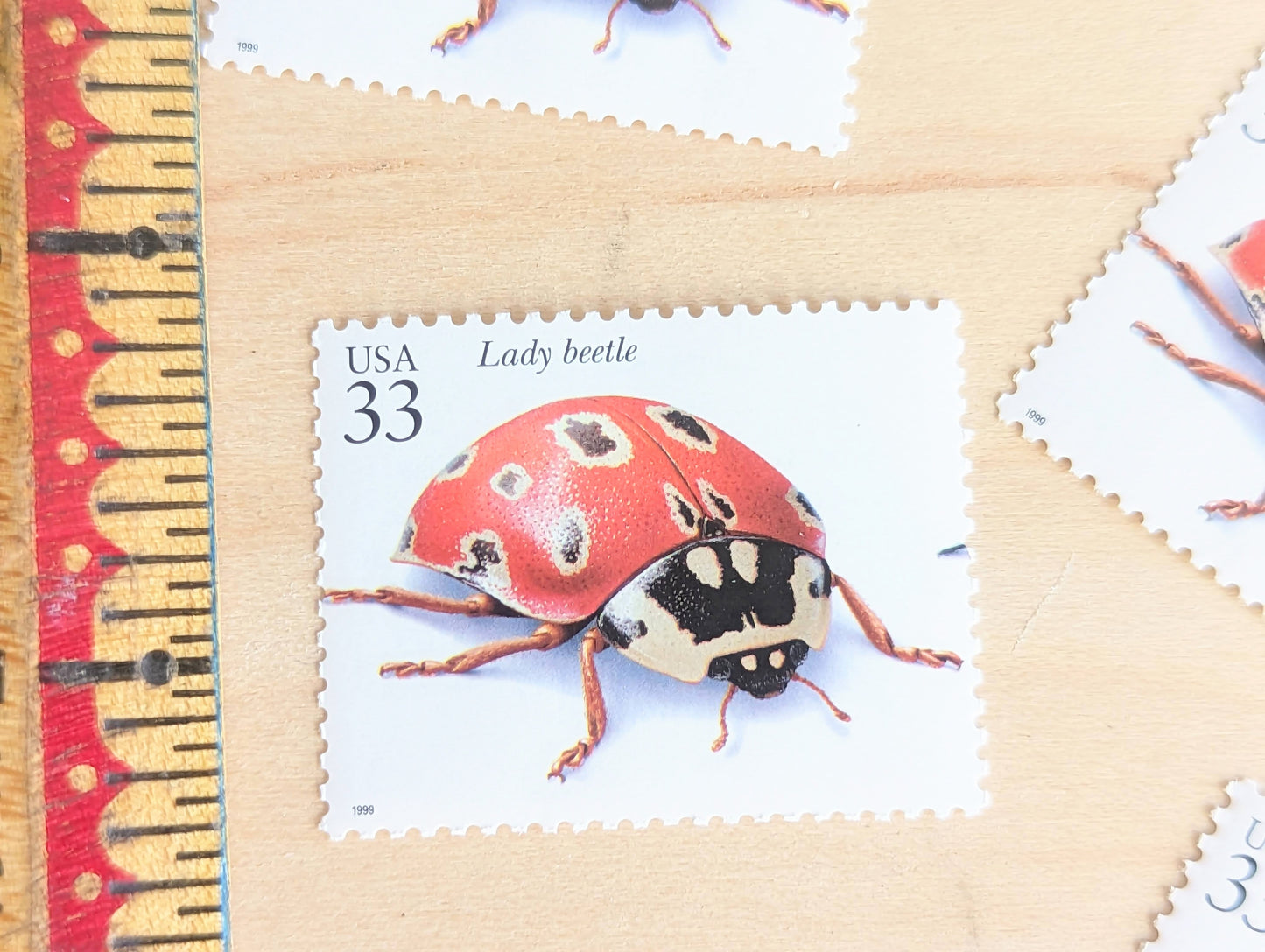 5 Lady Beetle Stamps, 33 Cent, 1999, Unused Postage Stamps, Insects and Spiders, Ladybug