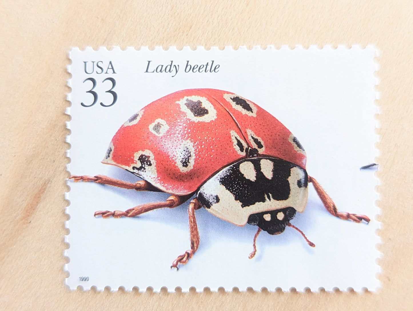 5 Lady Beetle Stamps, 33 Cent, 1999, Unused Postage Stamps, Insects and Spiders, Ladybug