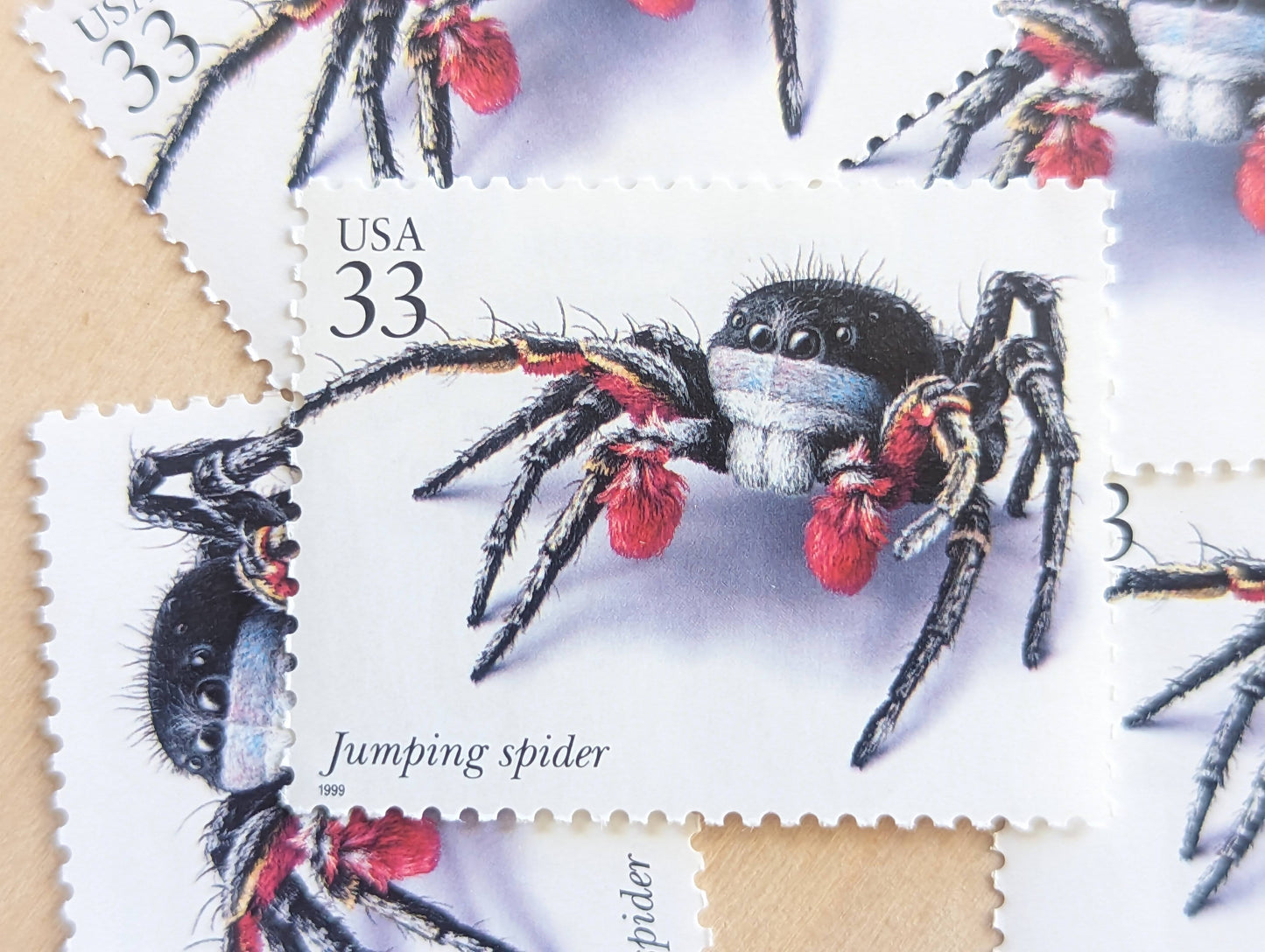 5 Jumping Spider Stamps, 33 Cent, 1999, Unused Postage Stamps, Insects and Spiders