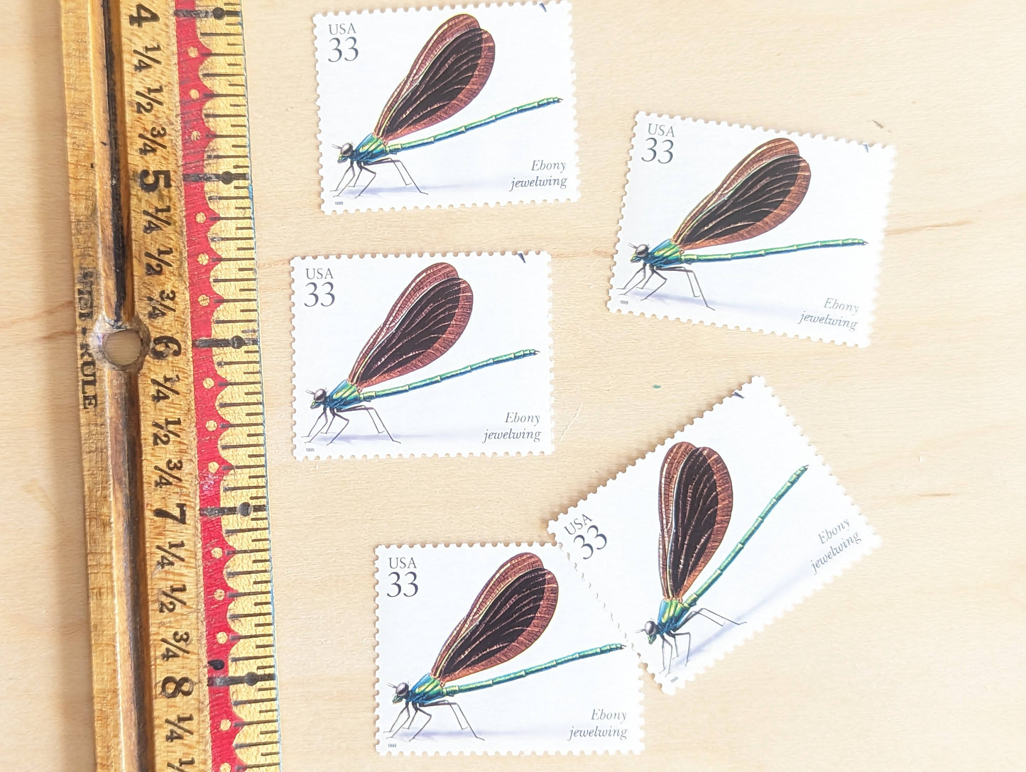 5 Ebony Jewelwing Stamps, 33 Cent, 1999, Unused Postage Stamps, Insects and Spiders