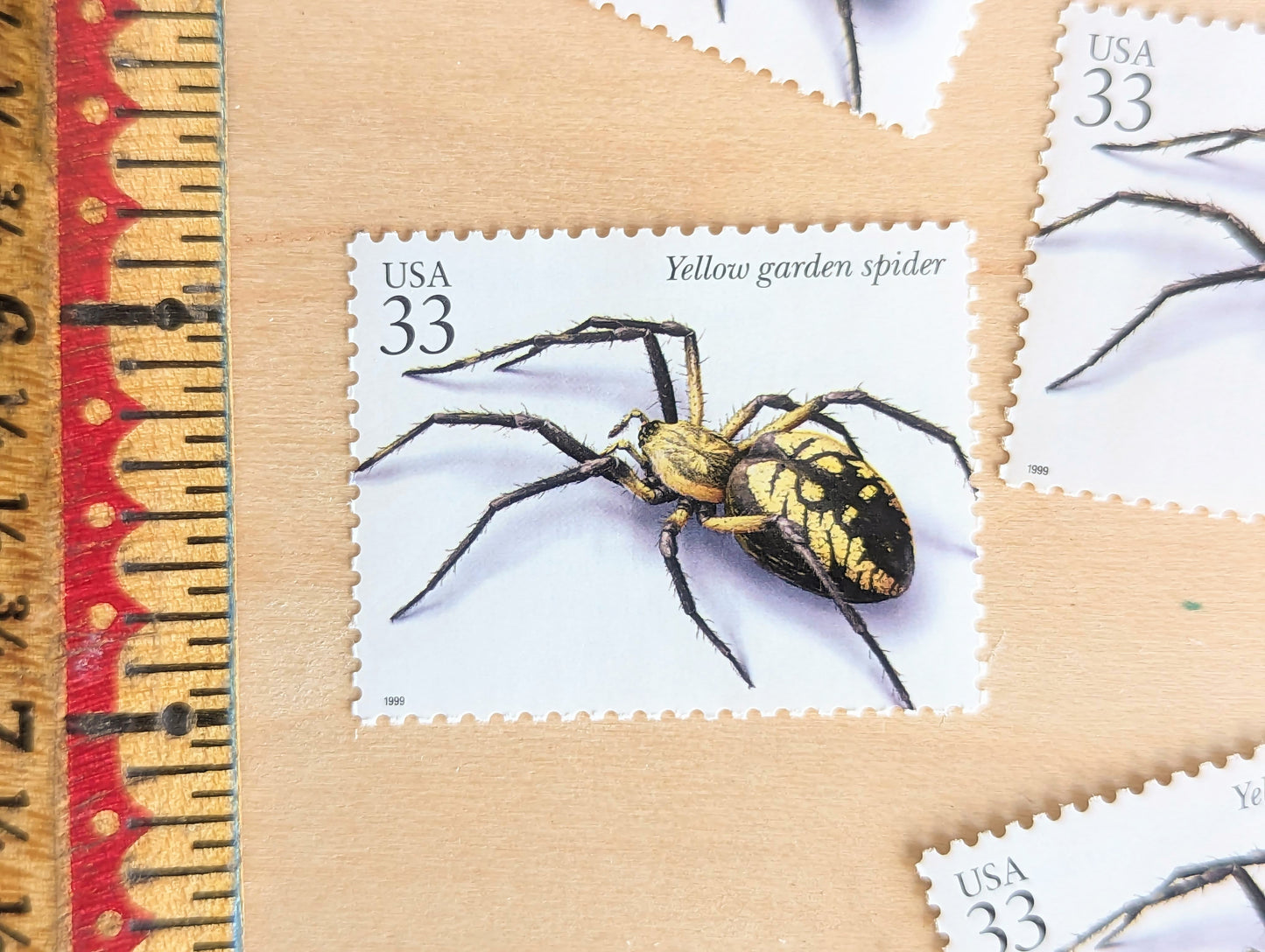 5 Yellow Garden Spider Stamps, 33 Cent, 1999, Unused Postage Stamps, Insects and Spiders